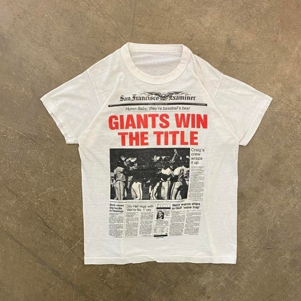 Vintage 1987 San Francisco Giants MLB World Series Champions Newspaper T-Shirt L